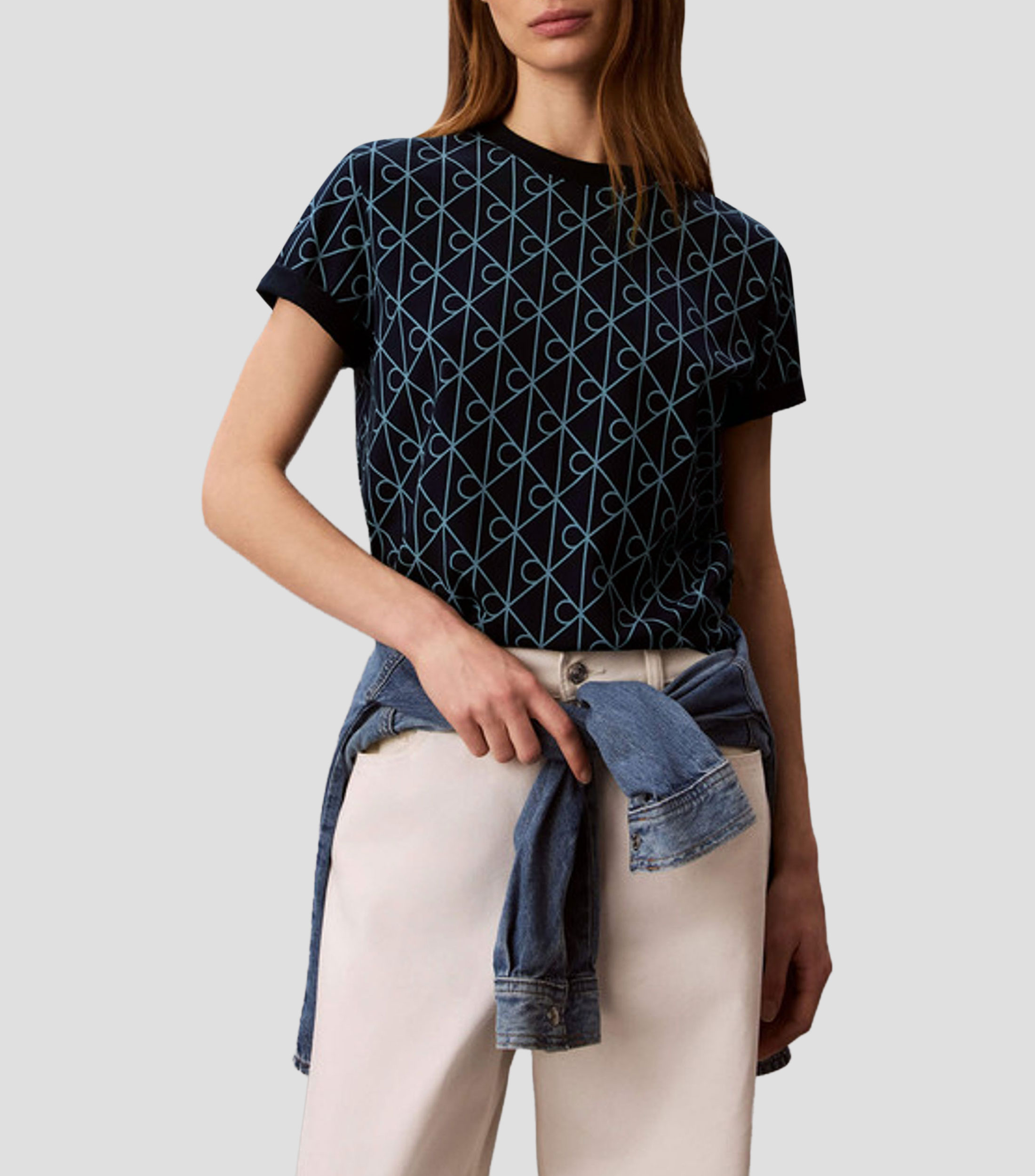 Playera cuello redondo manga corta con estampado Mujer